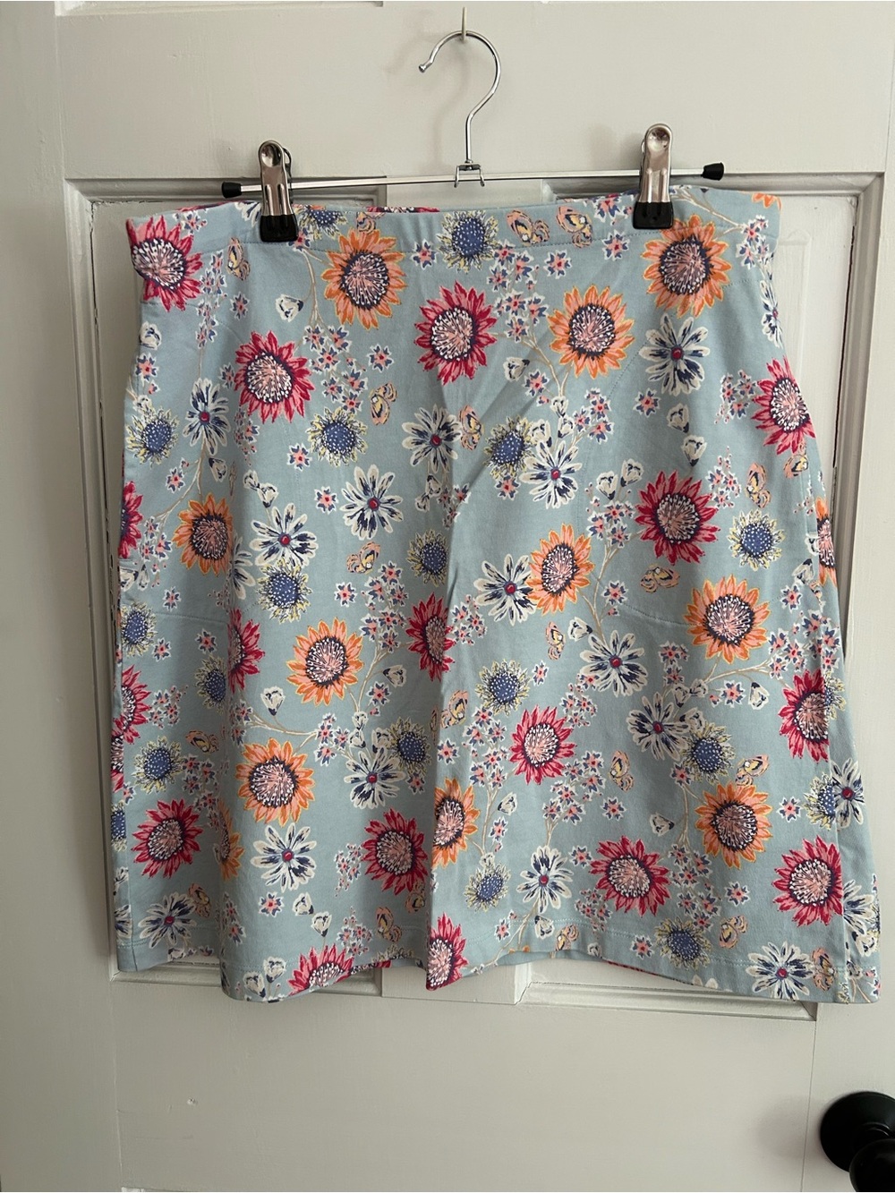 J. Jill Light Blue Floral A-Line Skirt with Pink & Orange Blooms